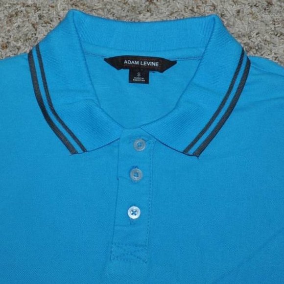 Mens Polo Adam Levine Blue Medium Tipped Pique Short Sleeve Collared Knit - Picture 2 of 3